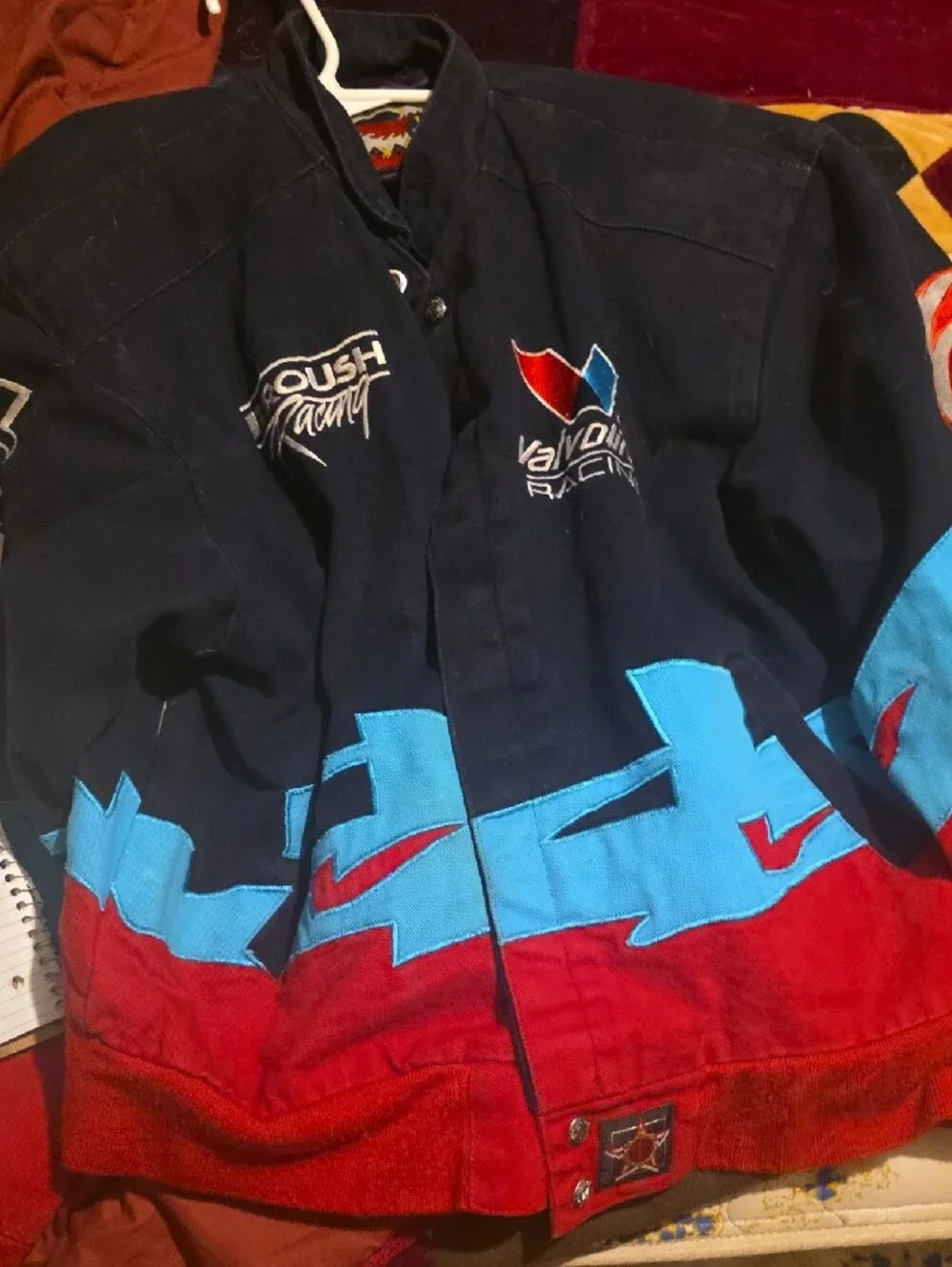 JH Collectibles Black, Red & Light Blue Valvoline Racing Bomber Jacket